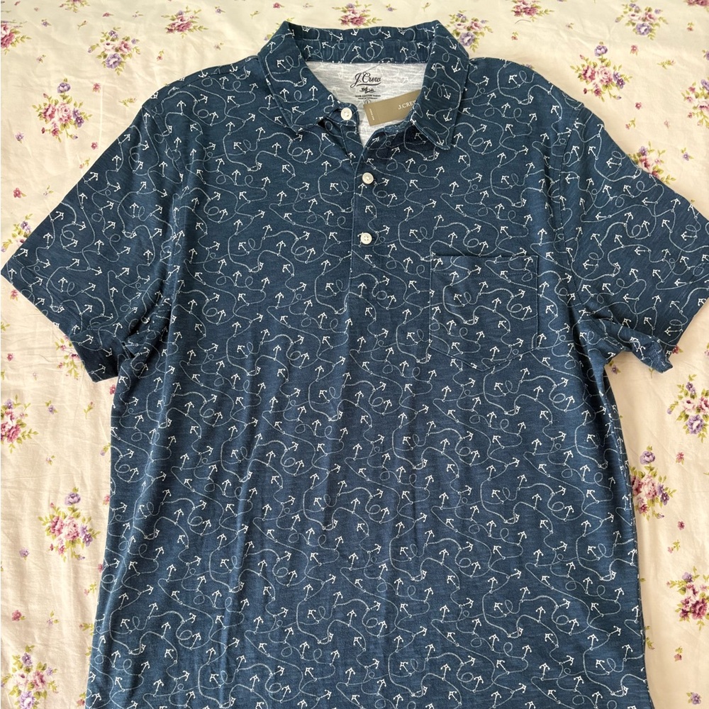 Jcrew Men's Blue Patterned Anchor Polo Shirt